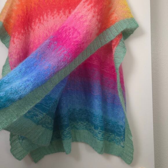 Rose Carmine Mohair Wool Sweater Poncho OS Tie Dye Rainbow Fall Winter - Picture 8 of 8